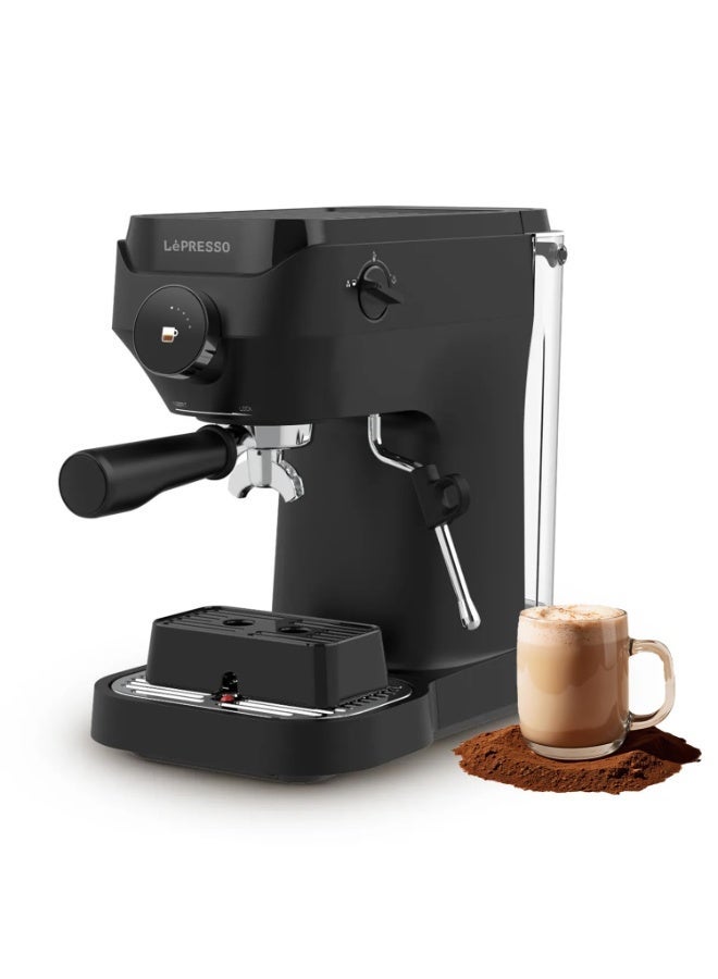 LePRESSO LUCENERO 19 Bar Coffee Machine with LCD Screen, Customizable Settings For Any Coffee, Portafilter 54mm With 2 Basket Single & Double, 19 Bar Pressure, 1600W Power, Steam Wand 360° Rotation, Cup Warmer, Espresso Machines - Black - Image 1